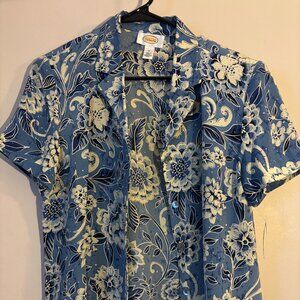 Floral Blue Button-down with Matching Skirt